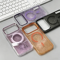 Coques de téléphone à cadre métallique avec chargement sans fil et support brillant en TPU+PC haute transparence pour iPhone 17 Pro Max