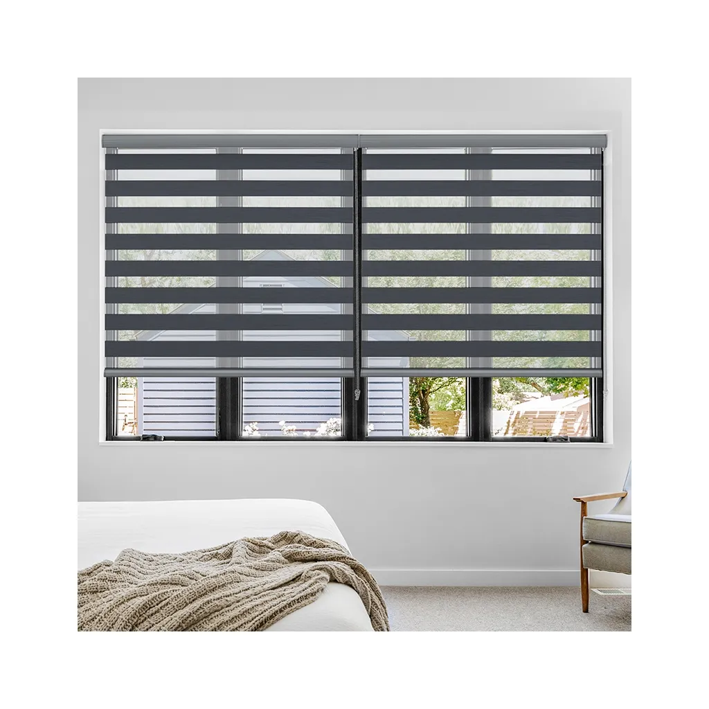 High Quality Control Two Layer Polyester Fabric Shades Cordless Zebra Blind For Day Night