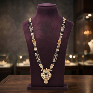Gold Plated Pendant Mangalsutra, Indian Mangalsutra Latest Design, Indian <b>Wedding</b> Mangalsutra, Black Beads For Gold Mangalsutra. - Product Image 2