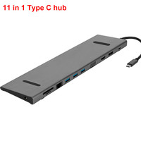 Vente chaude HDM + VGA + USB3.0 + DP + RJ45 + PD + Audio stéréo + SD + Hub USB C 11 en 1 pour ordinateur portable/ordinateur