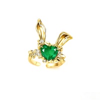 Bague ouverte pliable en alliage plaqué argent, style vintage, motif lapin, zircon rose, motif cœur, pour femme et jeune fille, élégante, légère et raffinée