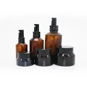 Vetro ambrato 30ml 60ml 120ml bottiglie di profumo spray vuote bottiglia di lozione con tappo nero barattolo da 30g 50g