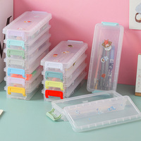 Trousse à crayons transparente double couche de grande capacité Boîte de rangement multifonctionnelle pour lunettes de bureau et papeterie