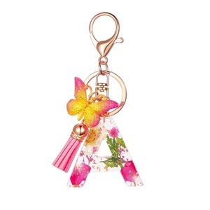 Bán hàng nóng mới Tua Bướm hoa nhựa Keychain 26 chữ cái vòng chìa khóa ba lô Mặt dây chuyền bán buôn nhựa <span class=keywords><strong>Keyring</strong></span> - Product Image 6