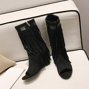 Bottes à lacets pour femme, dernier design, tendance, à franges, pour femme, 2025 - Product Image 4