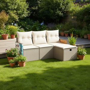 Plastan Modular Beige PE Rattan Garden <b>Sofa</b> <b>Set</b> Outdoor Furniture with Storage Contemporary Design - Product Image 2