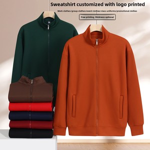 เสื้อฮู้ดคอกลมสำหรับฤดูหนาว ชุดทำงานแบบสั่งทำ เสื้อคาร์ดิแกนซิปสีพื้น ทรงหลวม ชุดกีฬาแบบทีม บุขนแกะ พิมพ์โลโก้ - Product Image 2
