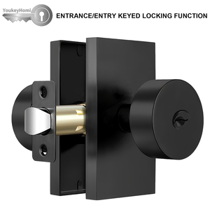 YoukeyHomi Hot Selling Zinc Alloy Cylinder Keyed Entry Entrance Classical Rectangular <strong>Door</strong> <strong>Knob</strong> Handle Lock Silver Matte Black - Product Image 2