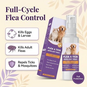 Spray anti-puces et tiques Natures Factory 100ml à base de plantes, tue les puces, les œufs, les larves, les tiques, les moustiques, pour chiens et chats, doux pour la peau - Product Image 6
