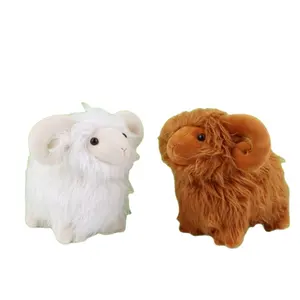 26cm Simulation Woolly Ram Sheep Plush Toy Animal Plush Doll Soft Stuffed Highland Sheep Plushie Gift for Kids
