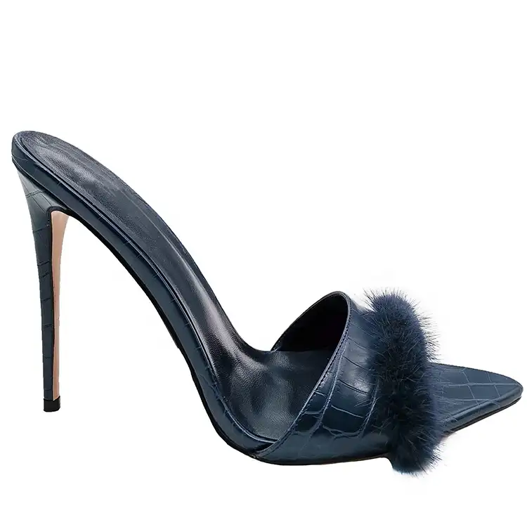 מכירה לוהטת Rts אלגנטי מחודדת פיפ הבוהן פרווה פרדות נעלי נשים סופר גבוה פגיון עקבים רב צבע נשים של סנדלי