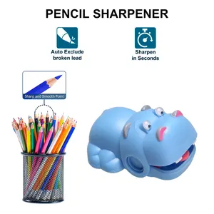 AS00504 Factory Wholesale Safety Cute Shape Manual Single Hole Child Hippo Pencil Sharpener For Birthday Party Favors Blue