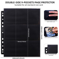 Pages de protection pour cartes Junmei, 9 poches, 11 trous, compatibles avec classeur à 3 anneaux, transparentes, noires, en PP, 4x3 pouces, modèle 01, pour cartes de visite