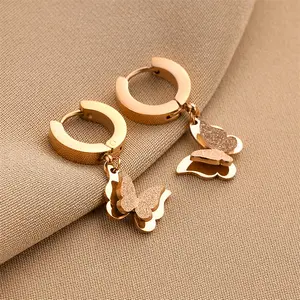 New Fashion Stainless Steel Earrings Frosted Lovely Sweet Butterfly Studs for Women with All Earrings Drop Jewelry Earrings