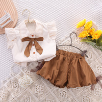 Günstige 1 2 3 4 Jahre alt Rts Kinder Outfits Bögen Schuluniformen Großhandel Kleine Kleinkind Mädchen Kleidung Sets für Baby Mädchen Kleidung