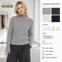 Pull-over décontracté pour femme à col montant en maille côtelée, mélange de laine mérinos et d'alpaga, manches longues, avec fentes aux poignets, doux et chaud pour l'hiver