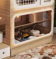 Lit superposé pleine taille avec toboggan, escalier, fenêtre et armoire pour enfants - Lit en bois durable pour l'école, l'hôtel, l'appartement