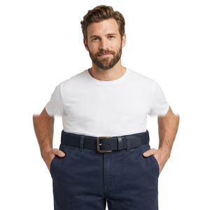 Cinturón Casual Resistente de Cuero Genuino para Hombre con Hebilla de Aleación y Reverso de Pana en Contraste - Product Image 3