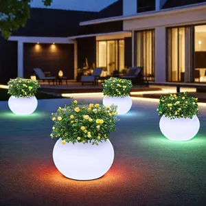 智能遥控发光二极管花盆雕塑花盆家用太阳能发光彩色落地灯耐用塑料制成