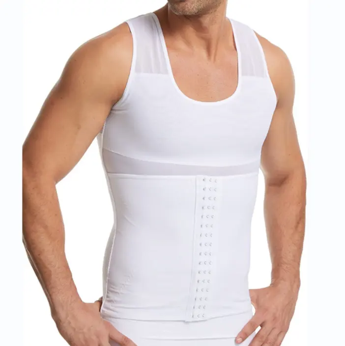 カスタムロゴ通気性調節可能な男性ボディシェイパーベストおなかコントロールタンクトップコンプレッションウエストスリミングシャツ