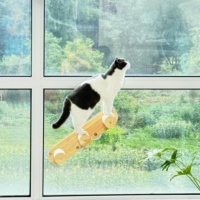 Lit de fenêtre pour chat en bois massif de luxe - Ventouse sans perçage, hamac surélevé pliable pour chats d'intérieur (durable et peu encombrant)