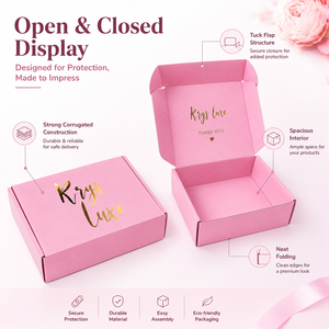 Luxury Pink Corrugated Mailer <b>Box</b> With Custom Gold Foil Logo Gift Shipping Packaging <b>Box</b> - Product Image 4