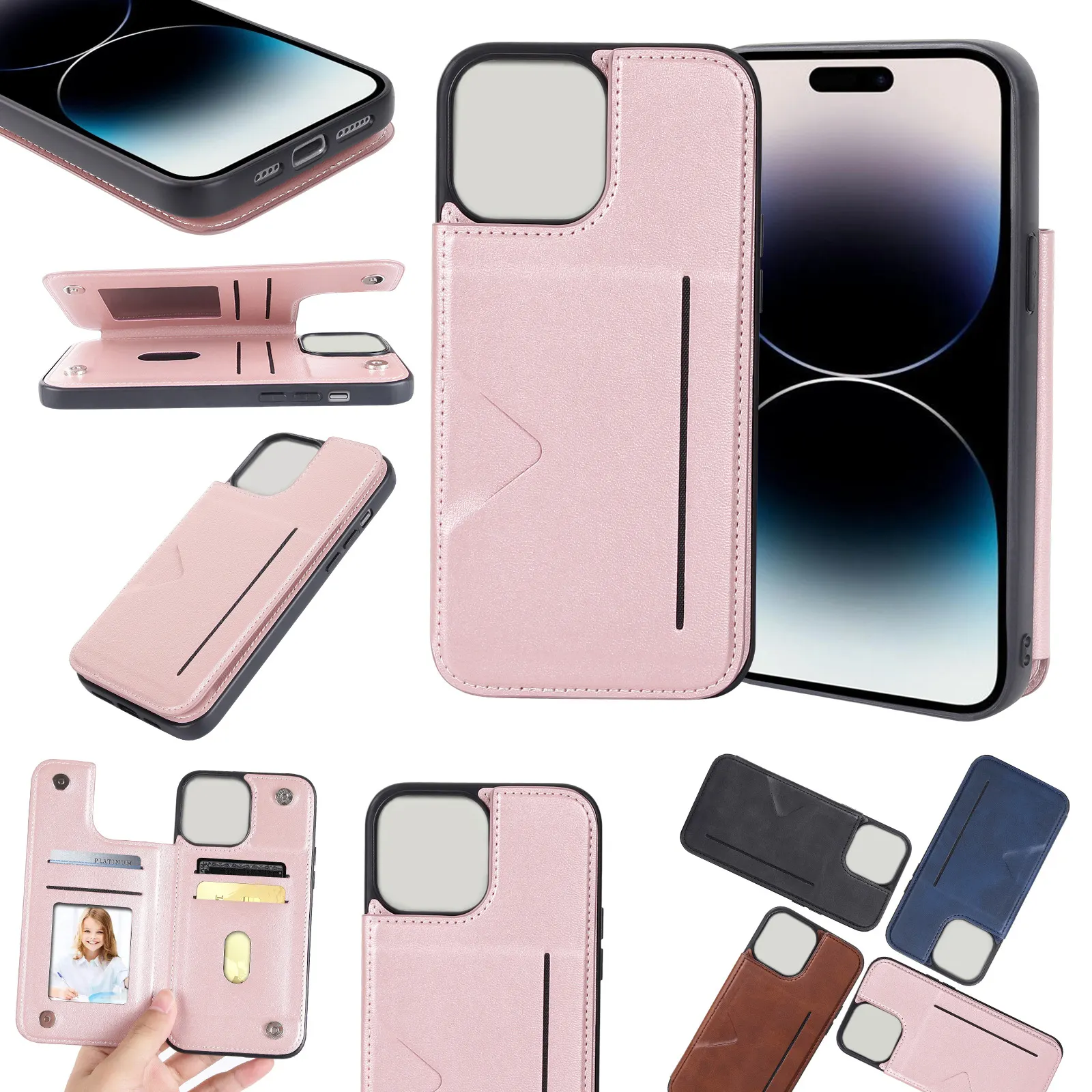Casing Hanman kulit dengan dompet tas kartu casing kulit ponsel gaya bisnis desain untuk iphone 6 7 8 14 15 plus