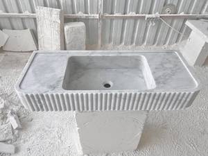 Lavabo Flotante de Mármol Natural de Lujo, Lavabo Integrado de Piedra, Encimera de Baño Acanalada Montada en la Pared, Personalizado OEM ODM - Product Image 3