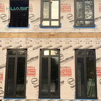 Fenêtres et portes en bois revêtues d'aluminium avec verre trempé fixe vertical moderne haute performance Huasin pour le marché du Canada et des États-Unis