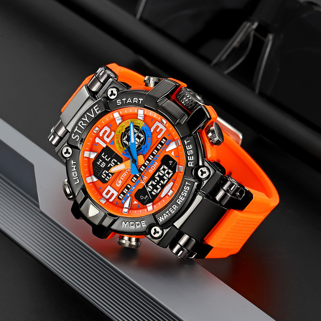 Top Brand Stryve Watches S8025 Men's Cool Colorful Sports Digital Watches Fashion Designer Dual Movement Men's Wrist Watch