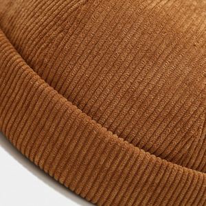 Wholesale Trendy Hat Winter Unisex PU Patch Hat Vintage <b>Cap</b> Corduroy Skull <b>Cap</b> with Custom logo <b>Brimless</b> Baseball <b>Cap</b> - Product Image 3