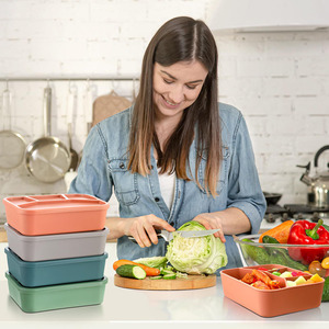 Boîtes à aliments rectangulaires étanches lisses Boîte à bento en silicone Conteneur à déjeuner réutilisable Boîtes à collation à 4 compartiments avec couvercle - Product Image 6