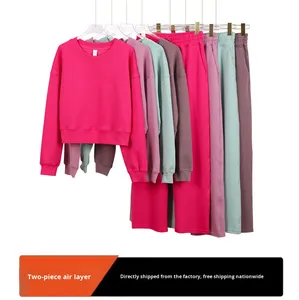 Kadın rahat spor spor Yoga kıyafeti uzun kollu kısa kazak ve hava tabakası üst seti - Product Image 3
