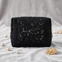 Sac à cosmétiques mignon en dentelle imprimée avec fermeture éclair, portable, multifonctionnel, pour maquillage et accessoires de voyage pour femmes