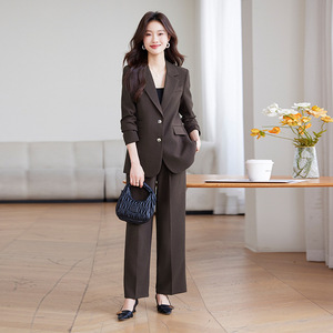 Women's Suit Set Solid Color Two Piece Wide Leg Pants Anti Wrinkle Casual Style Spring Autumn 2025 - Product Image 3
