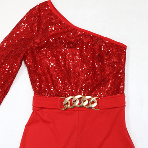 Combinaison décontractée asymétrique à sequins et boutons métalliques, coupe évasée, pour femme - Product Image 5