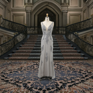 Abito <span class=keywords><strong>da</strong></span> sera elegante grigio <span class=keywords><strong>argento</strong></span> con scollo a V 2025 Sexy <span class=keywords><strong>abiti</strong></span> <span class=keywords><strong>da</strong></span> festa formali aperti per donne <span class=keywords><strong>abiti</strong></span> <span class=keywords><strong>da</strong></span> <span class=keywords><strong>sposa</strong></span> in pizzo Sz188-1 - Product Image 4