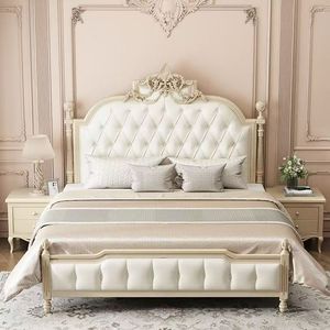 Lit rembourré de style français de 1,8 m, lit king-size avec cadre en bois et tête de lit capitonnée, meubles de luxe pour chambre principale - Product Image 6