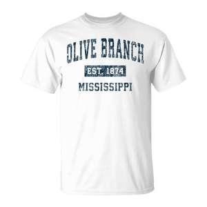 T-shirt imprimé vintage Olive Branch Mississippi Est 1874, motif sportif bleu marine - Product Image 1