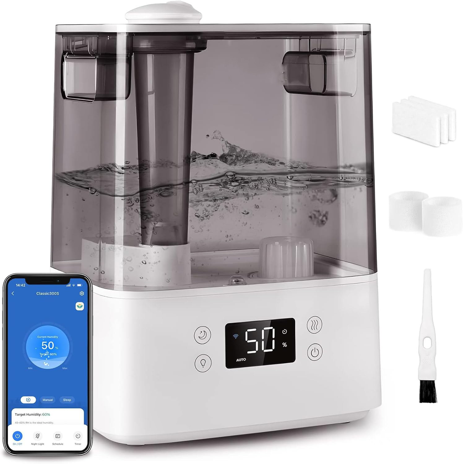 Quiet 'Sleep' Auto Mode Smart App Voice Control 6L Large Household Cool Mist Essential Oil Humidifier Humidistat Aromatherapy 5L