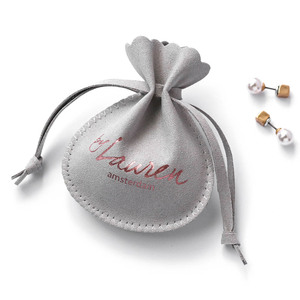 PandaSew Gray Custom Logo Luxury Microfiber Jewelry Pouch for Rings Necklace Earrings Drawstring Bag - Product Image 3