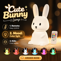 Lampe tactile en silicone en forme de lapin moelleux changeant de couleur RGB, lampe LED rechargeable pour enfants, lampe de chevet pour chambre d'enfant, lampe de chevet pour bébé