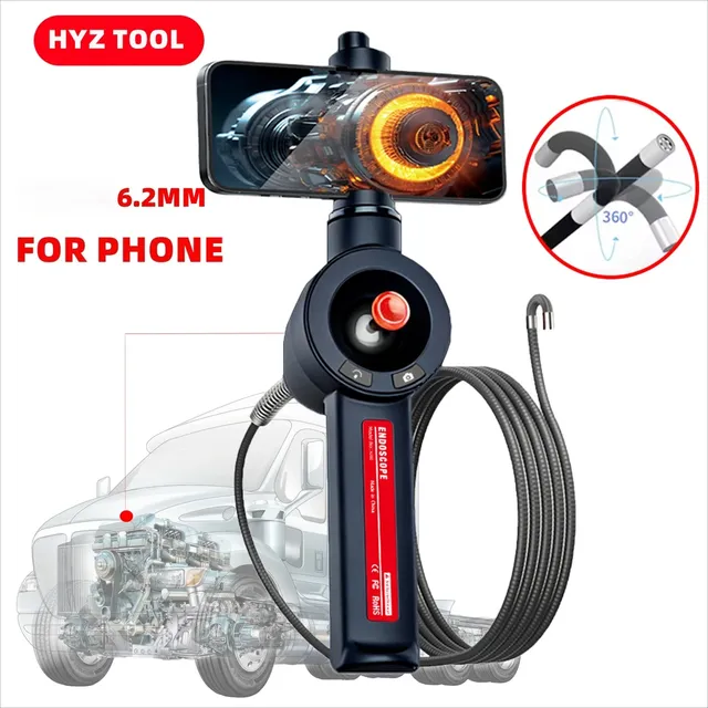 4-Way 360 ° Rotating Borescope 1080P 200W Pixel Camera Endoscope with Light  3.9mm/6mm HD Lens Endoscope with Android/iOS Phone