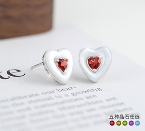 9 élégantes boucles d'oreilles en forme de cœur en nacre serties de pierres naturelles taillées en cœur de 5 mm, en argent sterling 925, bijoux fins - Product Image 3