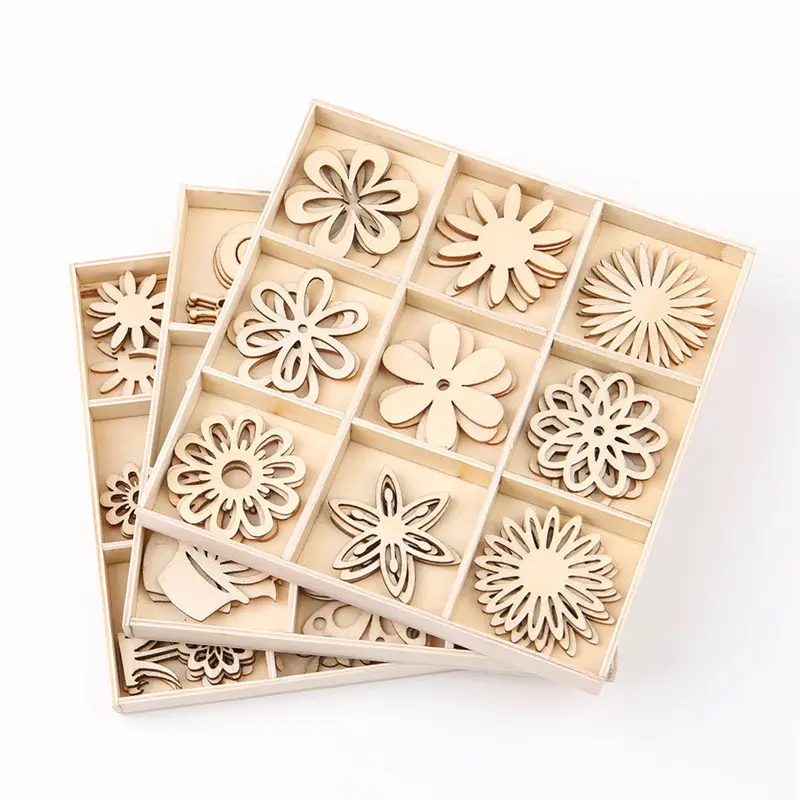 Dekorasi Natal kotak Chip kayu aksesori perhiasan kreatif seni rakyat pemegang kayu Maple Cinta Eropa 27 buah kayu