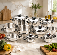 Ensemble de casseroles et poêles en acier inoxydable chirurgical T304, sans eau ni graisse, 16 pièces, avec bords larges et roulés, fabrication OEM