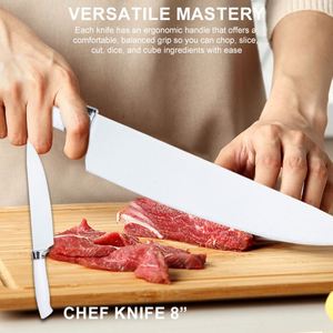 Juego de Cuchillos de Cocina de Acero Inoxidable Blanco y Negro de 7 Piezas en Oferta, Cuchillo de Chef con Mango de Malla, Cuchillo para Queso, Cortador de Verduras con Caja de Regalo - Product Image 4