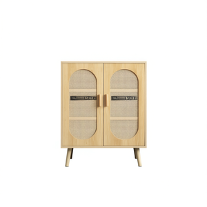 Moderno armadietto per scarpe in Rattan a doppia porta con ripiani regolabili per soggiorno camera da letto o corridoio - Product Image 1