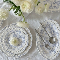 Vaisselle en céramique de qualité alimentaire en porcelaine fine, motif végétal bleu victorien français, faite à la main, assiette creuse, tasse et soucoupe, style occidental pour fête