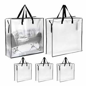 Wholesale Custom Size Waterproof Clear Storage Bag with Zipper and Handle Foldable Transparent Moving Tote for Quilt and Clothes - Product Image 1